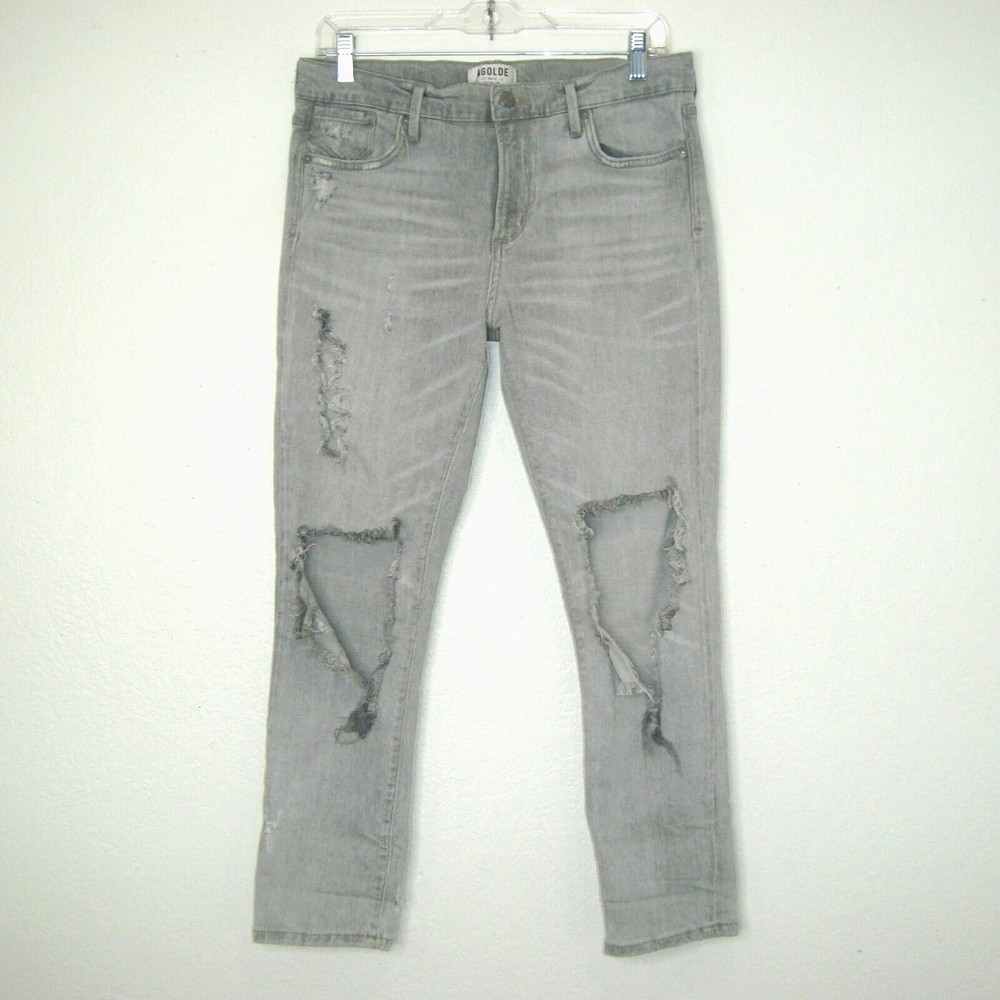 AGOLDE Feel Good Sophie High Rise Crop Distressed Gray Denim Jeans Size 28